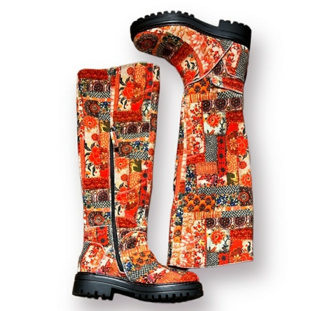 Rare NWOT Aerosoles La Serina Velvet Floral Boots Size 6.5